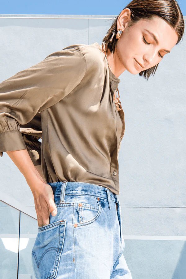 Celia Blouse in Khaki - Veneka-Sustainable-Ethical-Tops-Neu Nomads Drop Ship