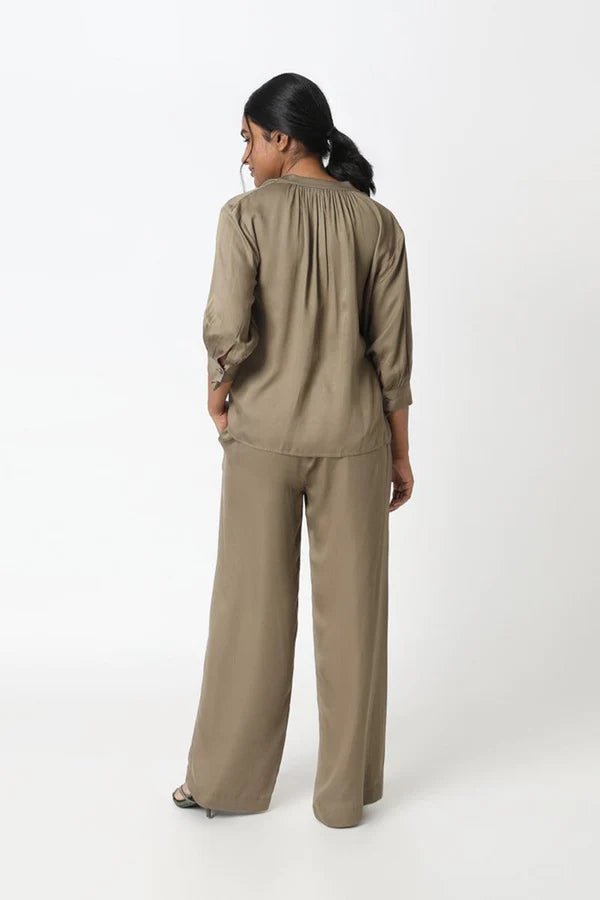 Celia Blouse in Khaki - Veneka-Sustainable-Ethical-Tops-Neu Nomads Drop Ship