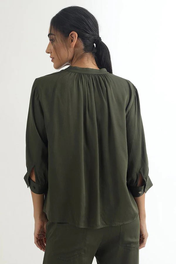 Celia Blouse in Olive Night - Veneka-Sustainable-Ethical-Tops-Neu Nomads Drop Ship
