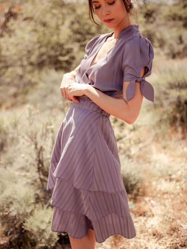 Chanthu Banana 3 Tiered Midi Skirt in Purple - Veneka-Sustainable-Ethical-Bottoms-Valani Drop Ship