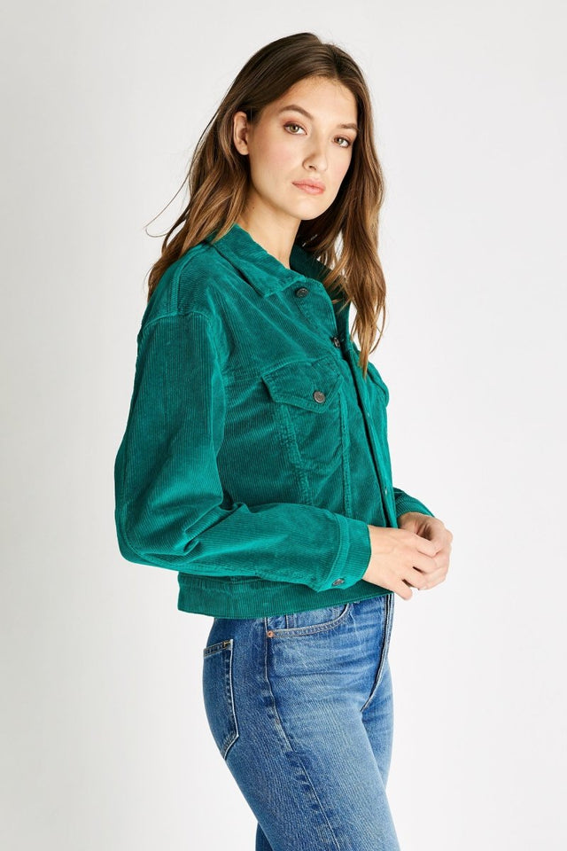 Chelsey Cord Jacket in Jade - Veneka-Sustainable-Ethical-Jackets-Etica Denim Drop Ship