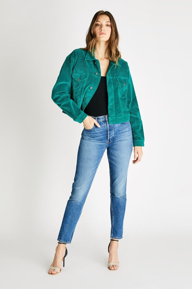 Chelsey Cord Jacket in Jade - Veneka-Sustainable-Ethical-Jackets-Etica Denim Drop Ship