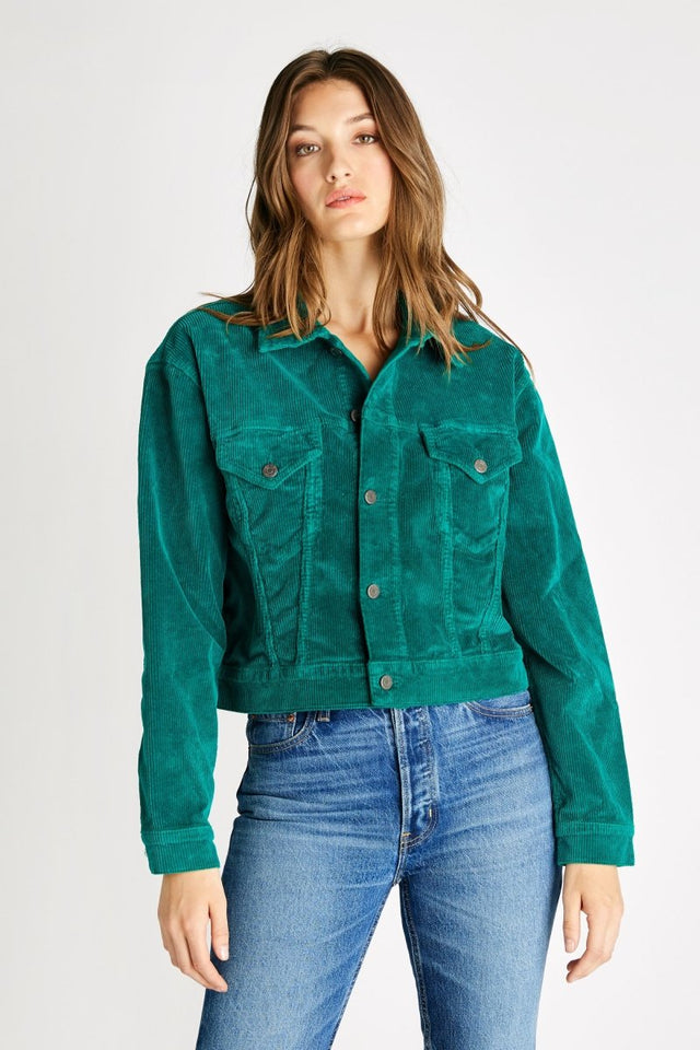 Chelsey Cord Jacket in Jade - Veneka-Sustainable-Ethical-Jackets-Etica Denim Drop Ship