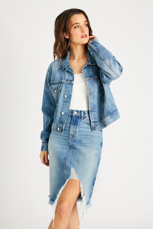 Chelsey Trucker Jacket in San Felipe - Veneka-Sustainable-Ethical-Jackets-Etica Denim Drop Ship