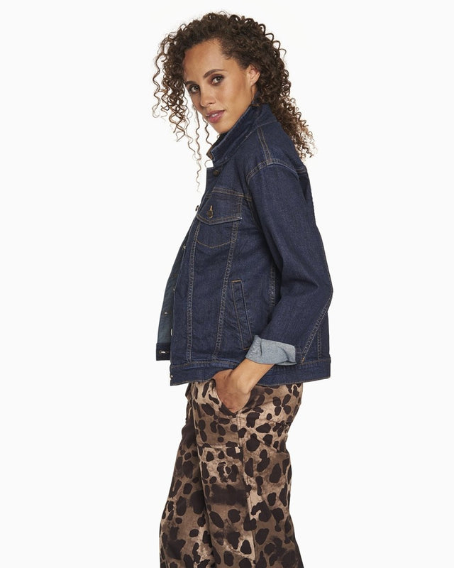 Chloe Oversized Jacket in Dark Wash - Veneka-Sustainable-Ethical-Jackets-YesAnd Drop Ship