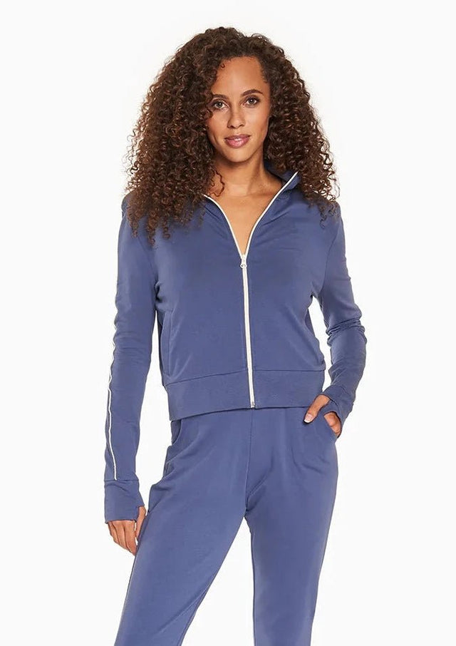 Clara Track Jacket in Indigo - Veneka-Sustainable-Ethical-Jackets-YesAnd Drop Ship