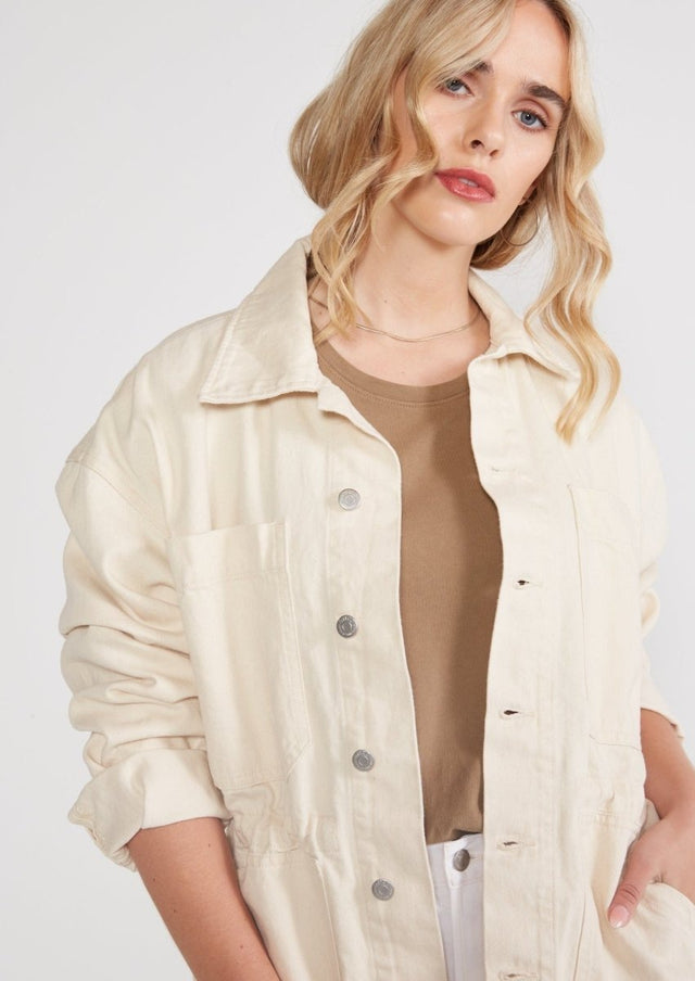 Claude Utility Jacket in Natural - Veneka-Sustainable-Ethical-Jackets-Etica Denim Drop Ship