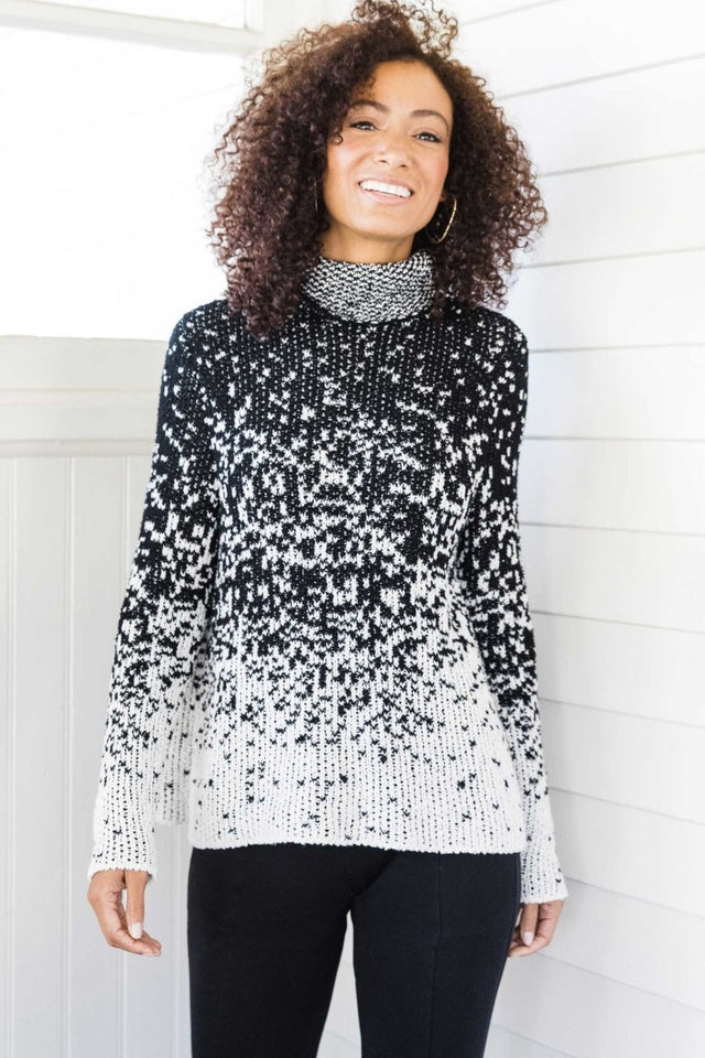 Confetti Funnel Neck in Ivory Black - Veneka-Sustainable-Ethical-Tops-Indigenous Drop Ship