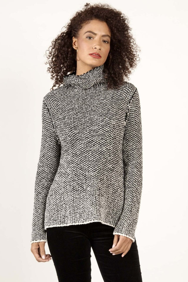 Confetti Funnel Neck in Ivory Black - Veneka-Sustainable-Ethical-Tops-Indigenous Drop Ship