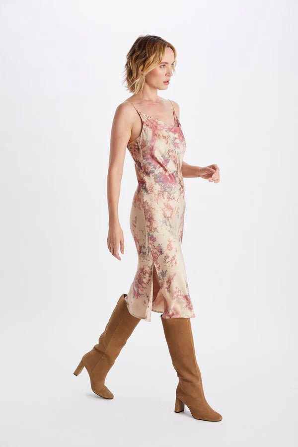 Cowl Neck Dress in Marble Print Malibu - Veneka-Sustainable-Ethical-Dresses-Neu Nomads Drop Ship