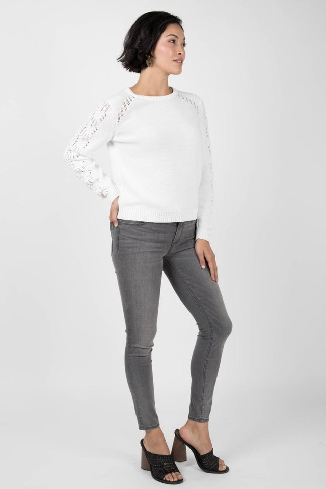 Crochet Sleeve Sweater in White - Veneka-Sustainable-Ethical-Tops-Indigenous Drop Ship