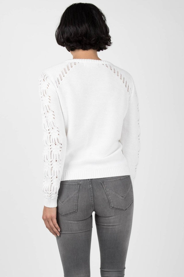 Crochet Sleeve Sweater in White - Veneka-Sustainable-Ethical-Tops-Indigenous Drop Ship