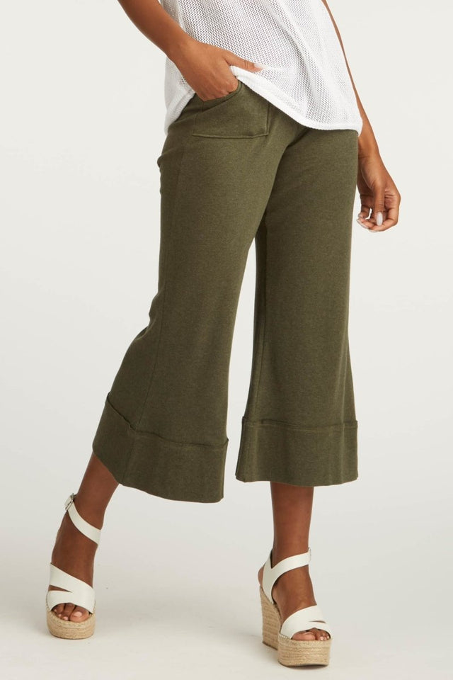 Crop Palazzo Pant in Moss - Veneka-Sustainable-Ethical-Bottoms-Indigenous Drop Ship