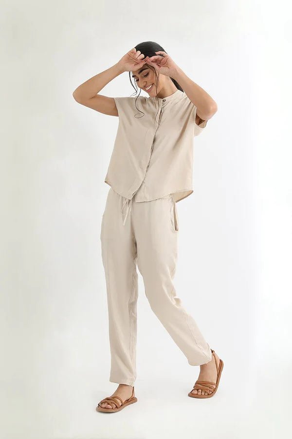 Cropped Peg Leg Pant in Champagne - Veneka-Sustainable-Ethical-Bottoms-Neu Nomads Drop Ship