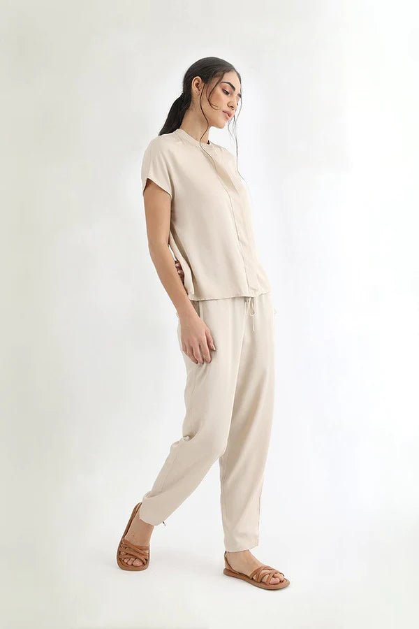 Cropped Peg Leg Pant in Champagne - Veneka-Sustainable-Ethical-Bottoms-Neu Nomads Drop Ship