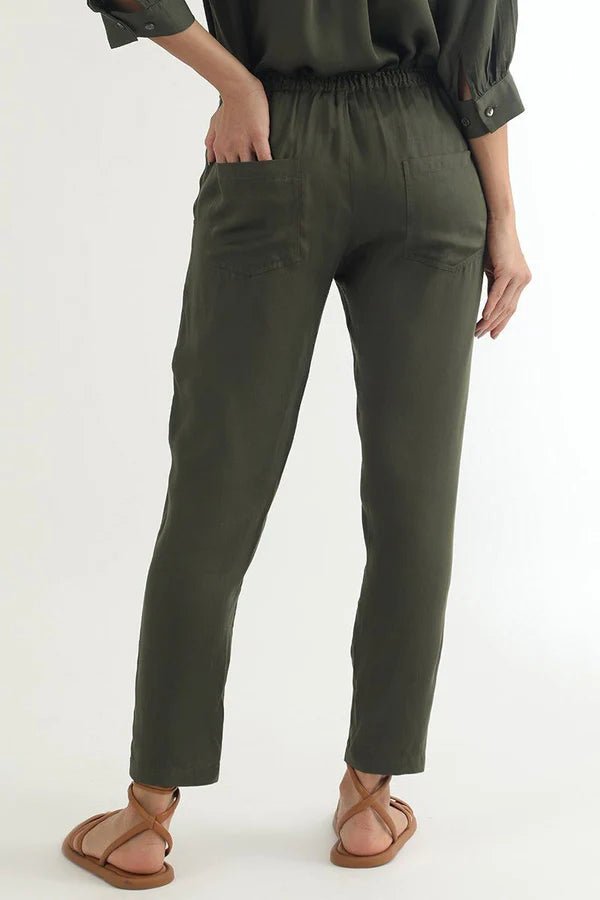 Cropped Peg Leg Pant in Olive Night - Veneka-Sustainable-Ethical-Bottoms-Neu Nomads Drop Ship