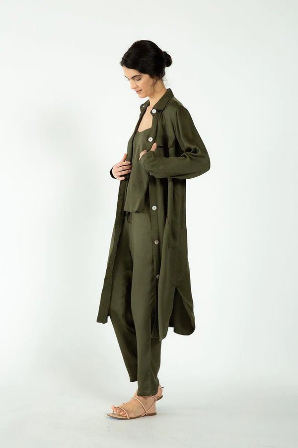Cropped Peg Leg Pant in Olive Night - Veneka-Sustainable-Ethical-Bottoms-Neu Nomads Drop Ship