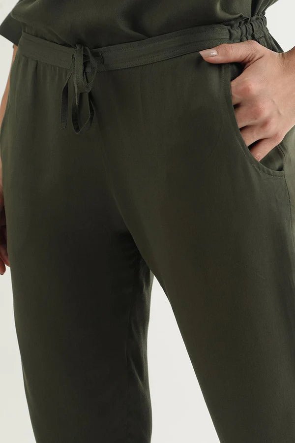 Cropped Peg Leg Pant in Olive Night - Veneka-Sustainable-Ethical-Bottoms-Neu Nomads Drop Ship