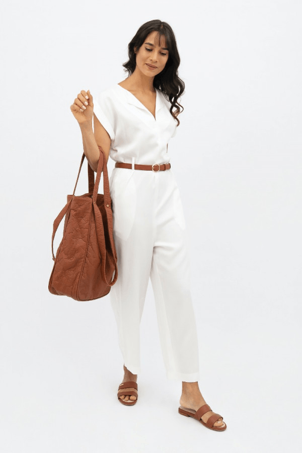 Dakar DSS Straight Leg Jumpsuit in Porcelain - Veneka-Sustainable-Ethical-Dresses-1 People Drop Ship