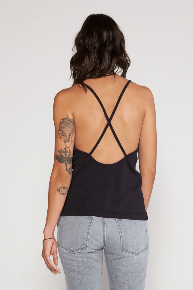Dasha Cross Back Tank in Black Beauty - Veneka-Sustainable-Ethical-Tops-Etica Denim Drop Ship