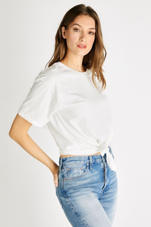 Demi Tie Front Tee in White - Veneka-Sustainable-Ethical-Tops-Etica Denim Drop Ship