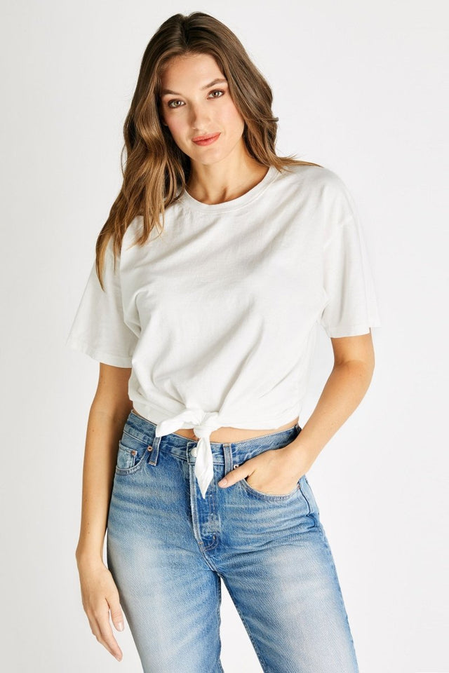 Demi Tie Front Tee in White - Veneka-Sustainable-Ethical-Tops-Etica Denim Drop Ship
