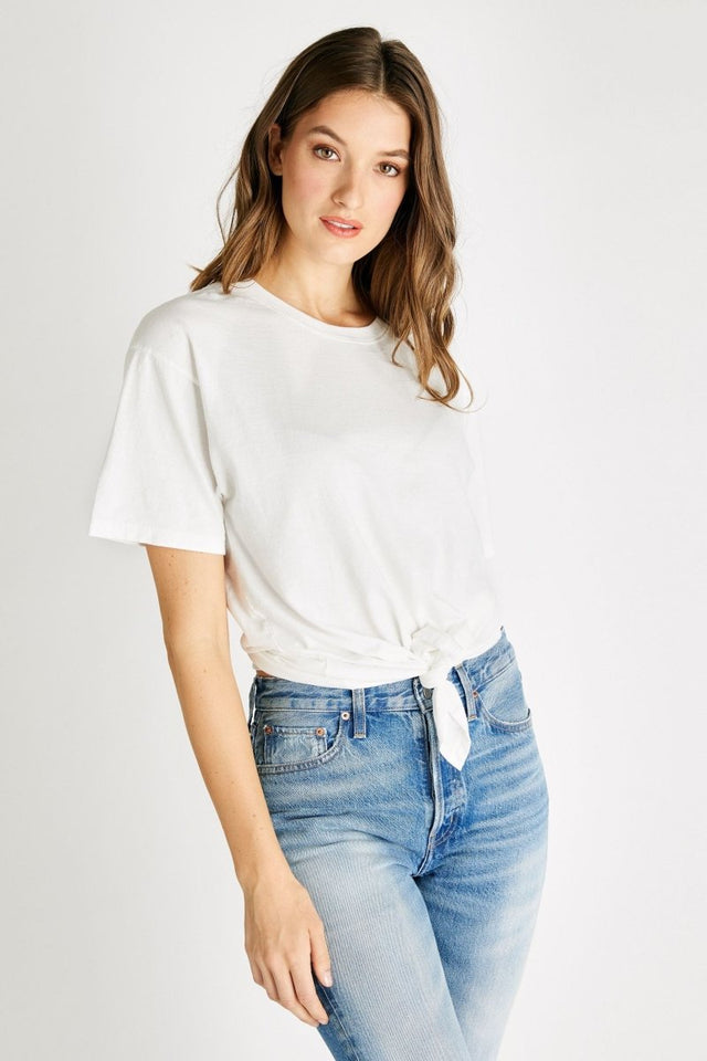 Demi Tie Front Tee in White - Veneka-Sustainable-Ethical-Tops-Etica Denim Drop Ship