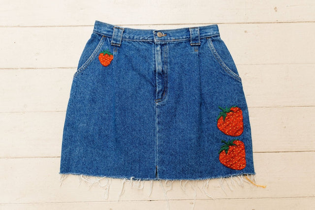 Denim Strawberry Skirt "Prism Collection" - Veneka-Sustainable-Ethical-Bottoms-Montie and Joie Drop Ship