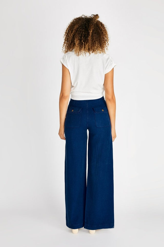 Devon High Rise Split Leg Pant in Navy - Veneka-Sustainable-Ethical-Bottoms-Etica Denim Drop Ship