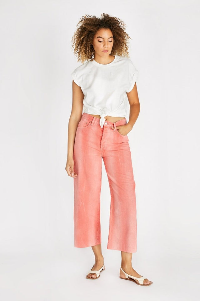 Devon High Rise Wide Leg Crop - Waterline Fire Coral - Veneka-Sustainable-Ethical-Bottoms-Etica Denim Drop Ship