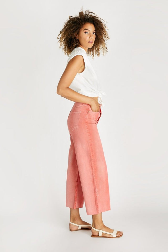 Devon High Rise Wide Leg Crop - Waterline Fire Coral - Veneka-Sustainable-Ethical-Bottoms-Etica Denim Drop Ship