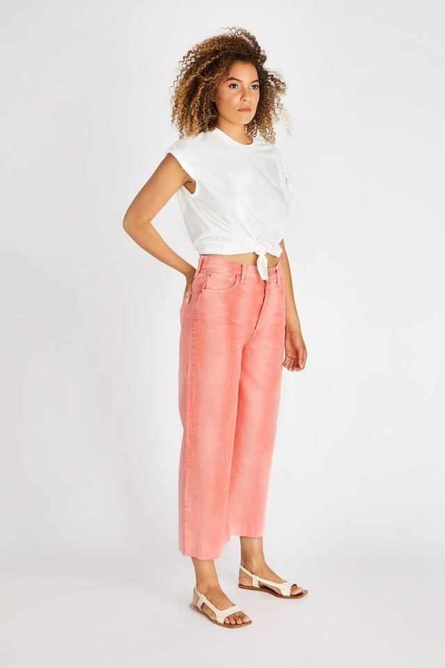 Devon High Rise Wide Leg Crop - Waterline Fire Coral - Veneka-Sustainable-Ethical-Bottoms-Etica Denim Drop Ship