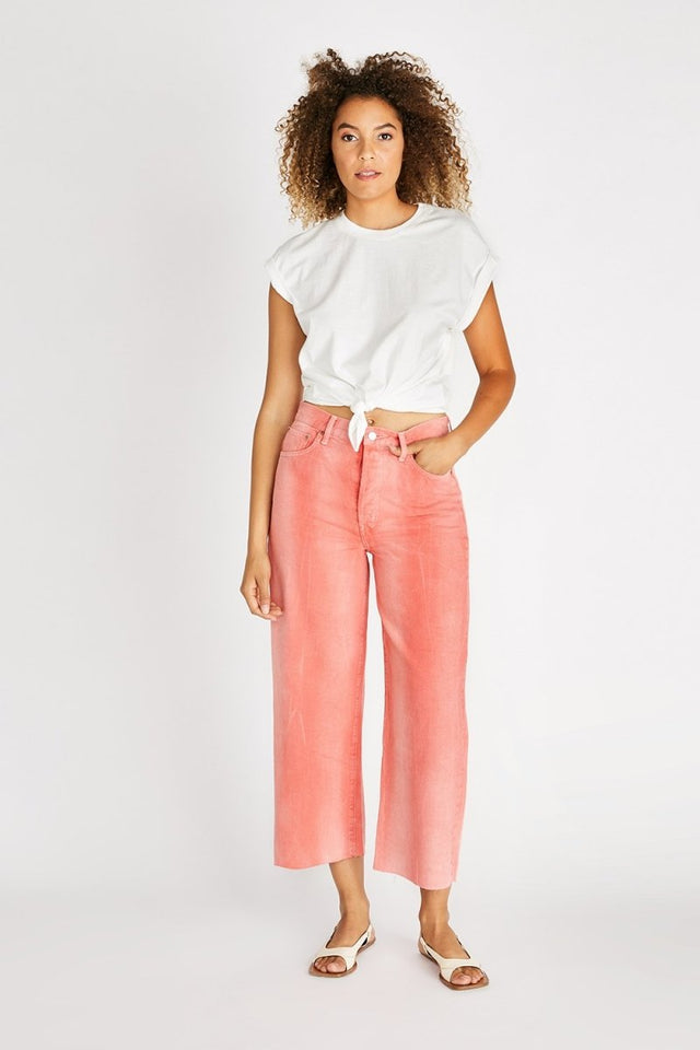 Devon High Rise Wide Leg Crop - Waterline Fire Coral - Veneka-Sustainable-Ethical-Bottoms-Etica Denim Drop Ship