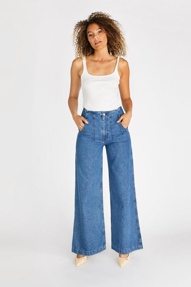 Devon High Rise Wide Leg Pant With Darts - Sequoia - Veneka-Sustainable-Ethical-Bottoms-Etica Denim Drop Ship