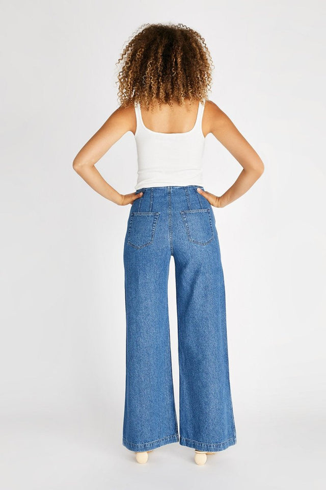 Devon High Rise Wide Leg Pant With Darts - Sequoia - Veneka-Sustainable-Ethical-Bottoms-Etica Denim Drop Ship