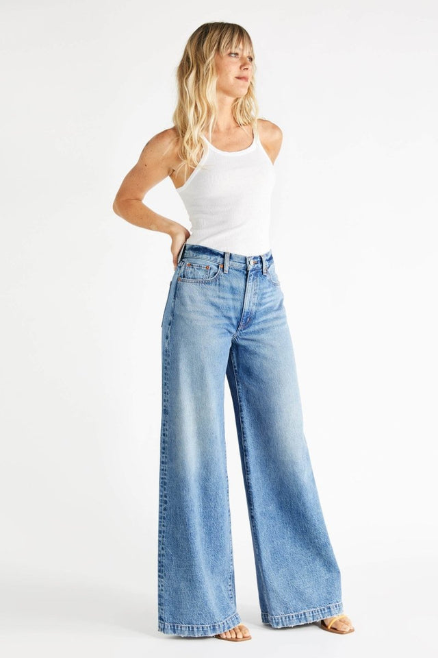 Devon Wide Leg in Titanic Blue - Veneka-Sustainable-Ethical-Bottoms-Etica Denim Drop Ship