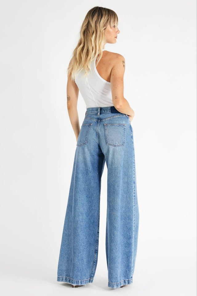 Devon Wide Leg in Titanic Blue - Veneka-Sustainable-Ethical-Bottoms-Etica Denim Drop Ship