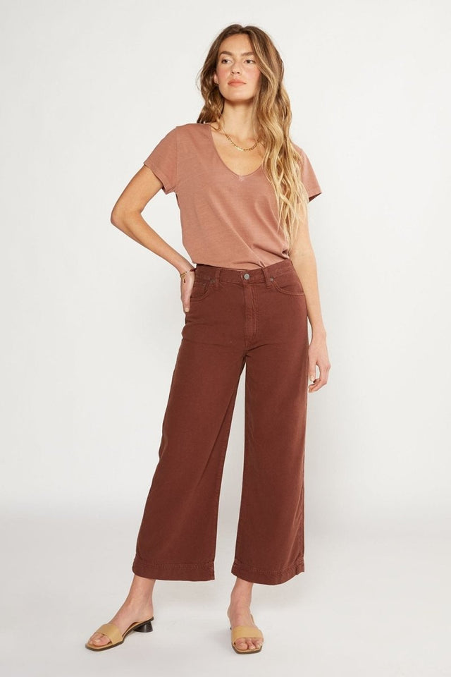 Devon Wide Leg Pant in Dark Russet - Veneka-Sustainable-Ethical-Bottoms-Etica Denim Drop Ship