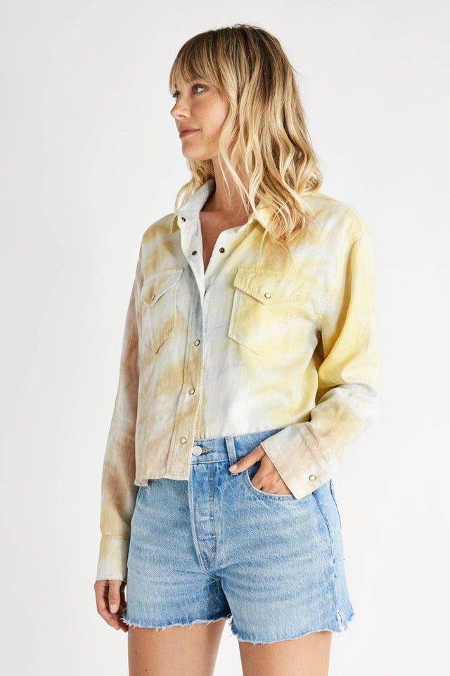 Diana Linen Long Sleeve Shirt in Botanical Tie Dye - Veneka-Sustainable-Ethical-Tops-Etica Denim Drop Ship