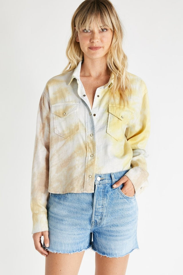 Diana Linen Long Sleeve Shirt in Botanical Tie Dye - Veneka-Sustainable-Ethical-Tops-Etica Denim Drop Ship