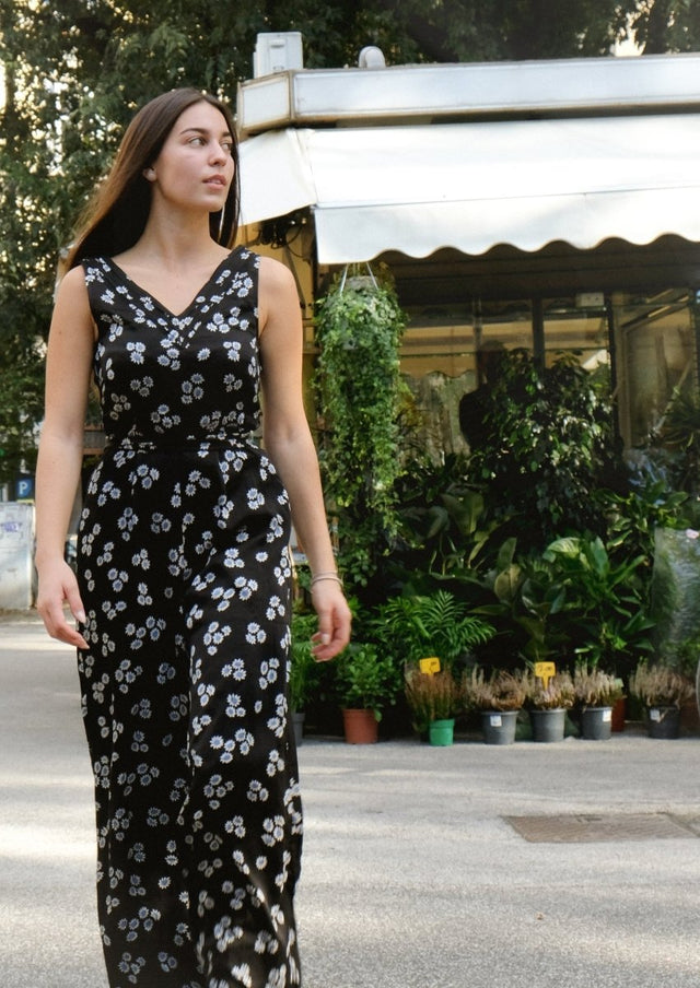 Ditsy Jumpsuit in Monochrome - Veneka-Sustainable-Ethical-Dresses-Em & Shi Drop Ship