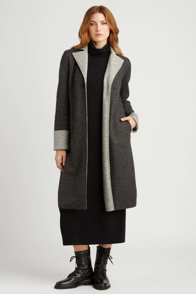 Double Faced Boiled Wool Car Coat in Charcoal Silver - Veneka-Sustainable-Ethical-Jackets-Indigenous Drop Ship