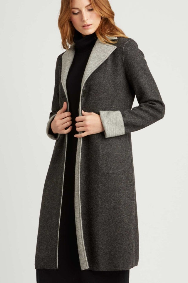 Double Faced Boiled Wool Car Coat in Charcoal Silver - Veneka-Sustainable-Ethical-Jackets-Indigenous Drop Ship