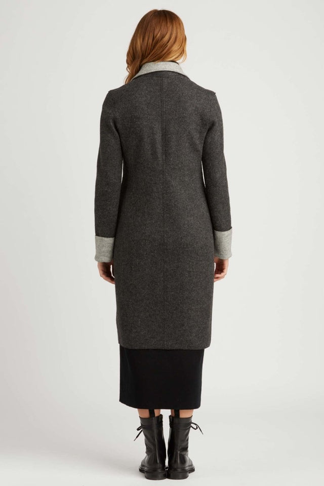 Double Faced Boiled Wool Car Coat in Charcoal Silver - Veneka-Sustainable-Ethical-Jackets-Indigenous Drop Ship