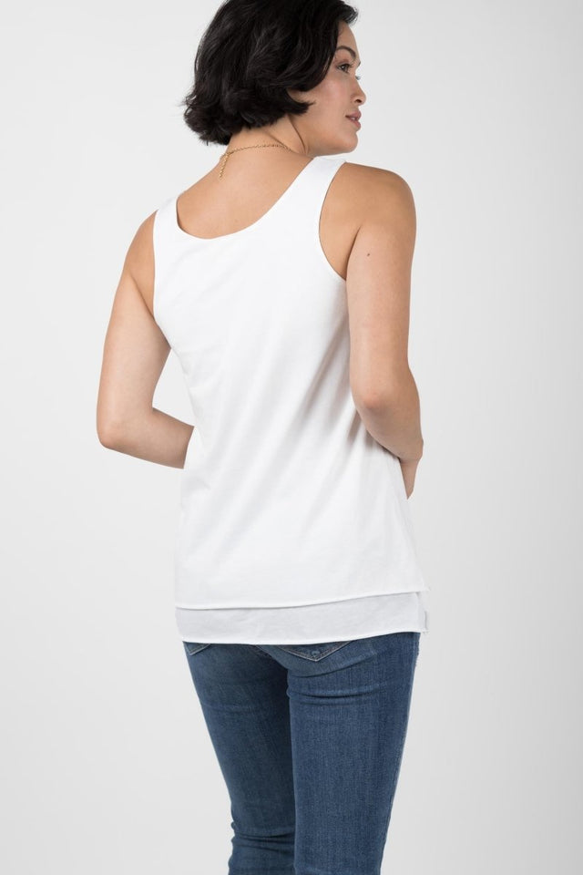 Double Layer Tank in White - Veneka-Sustainable-Ethical-Tops-Indigenous Drop Ship