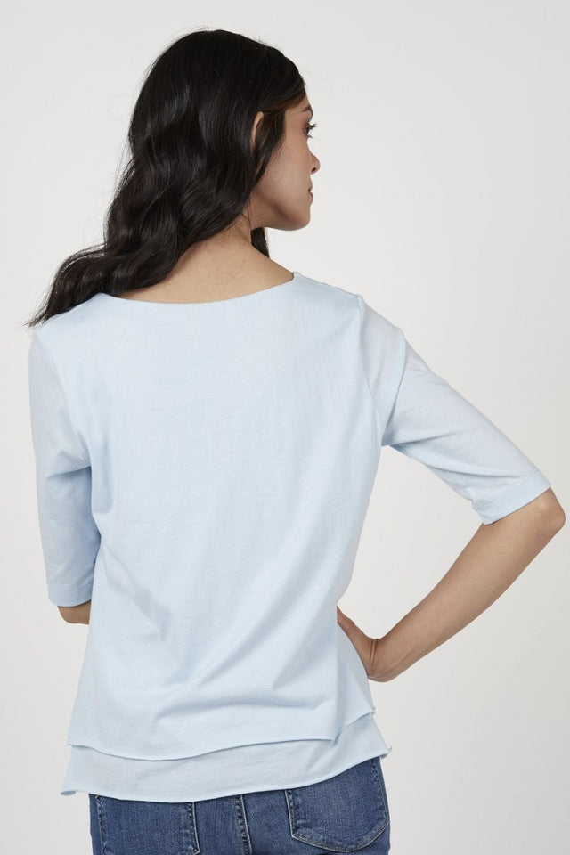 Double Layer Tee in Soft Blue - Veneka-Sustainable-Ethical-Tops-Indigenous Drop Ship