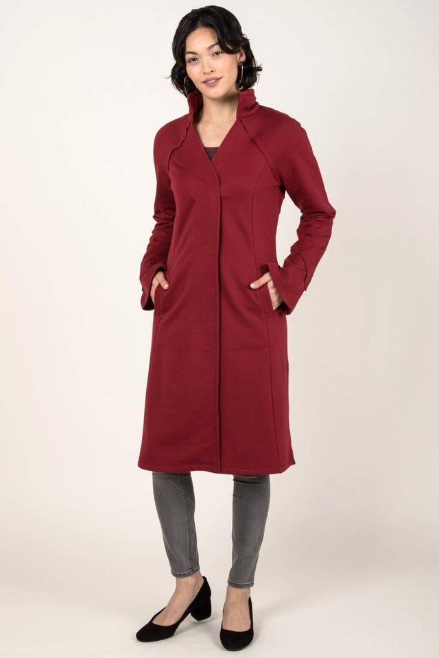 Dramatic Collar Fleece Coat in Cherry - Veneka-Sustainable-Ethical-Jackets-Indigenous Drop Ship