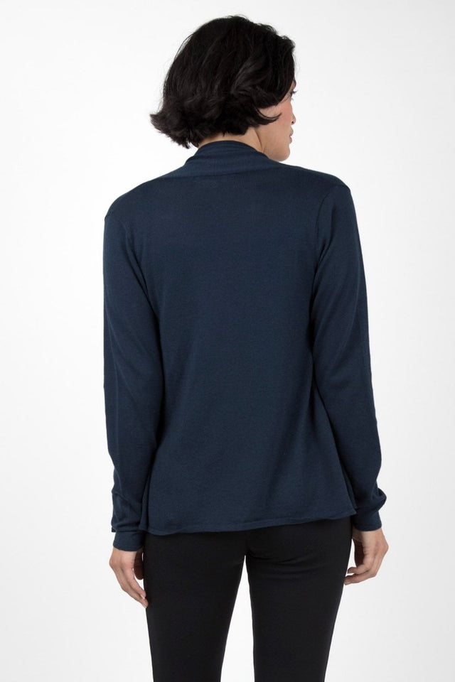 Drape Front Cardigan in Heather Navy - Veneka-Sustainable-Ethical-Jackets-Indigenous Drop Ship