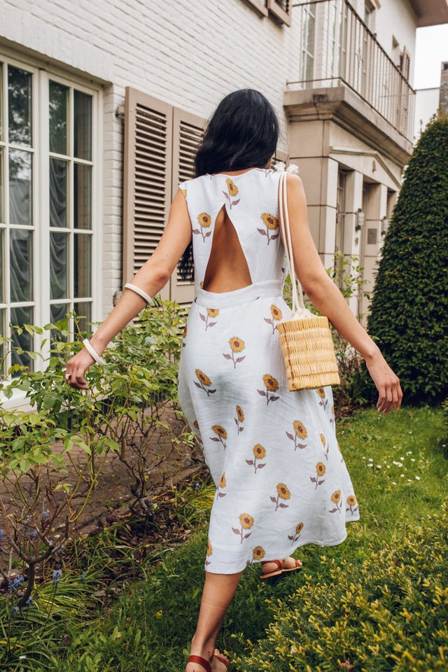 Dress in Sunflower Handblock - Veneka-Sustainable-Ethical-Dresses-Em & Shi Drop Ship