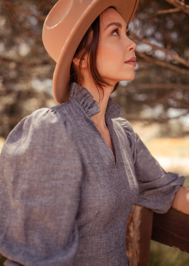 Dress with Puff Sleeves in Grey - Veneka-Sustainable-Ethical-Dresses-Valani Drop Ship